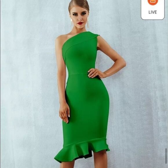 Chloe Bandage Dress One Shoulder Sleeveless Ruffles Party Mermaid white - Picture 9 of 12